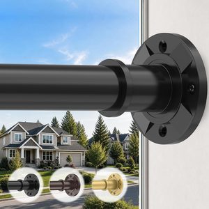 Barleyfield Tension Curtain Rod Heavy Duty 1.1" Dia No Drilling 12ft 31-144 In Spring, Black