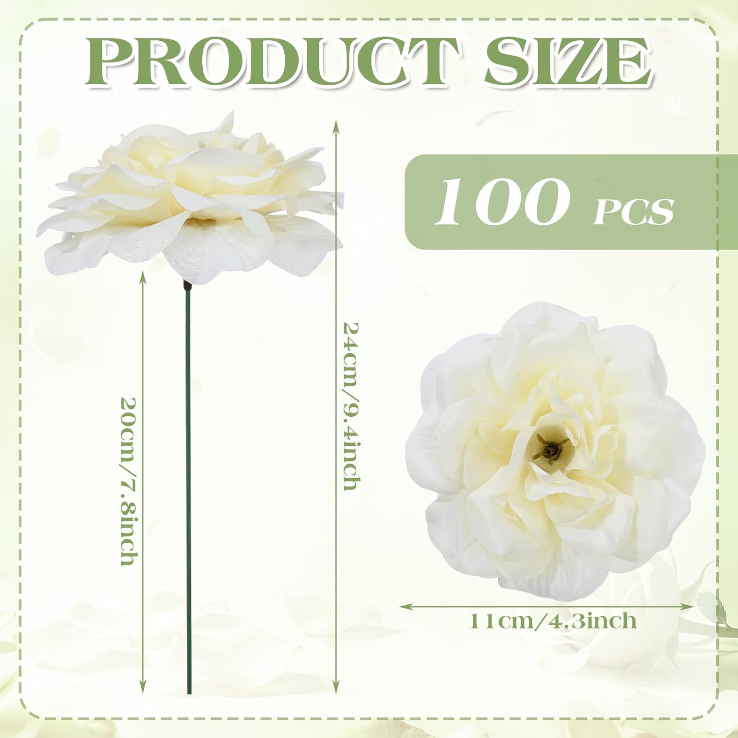 Ashenby 100 Pcs White Roses Artificial Flowers Realistic Silk Fake Rose, 2.7 pounds