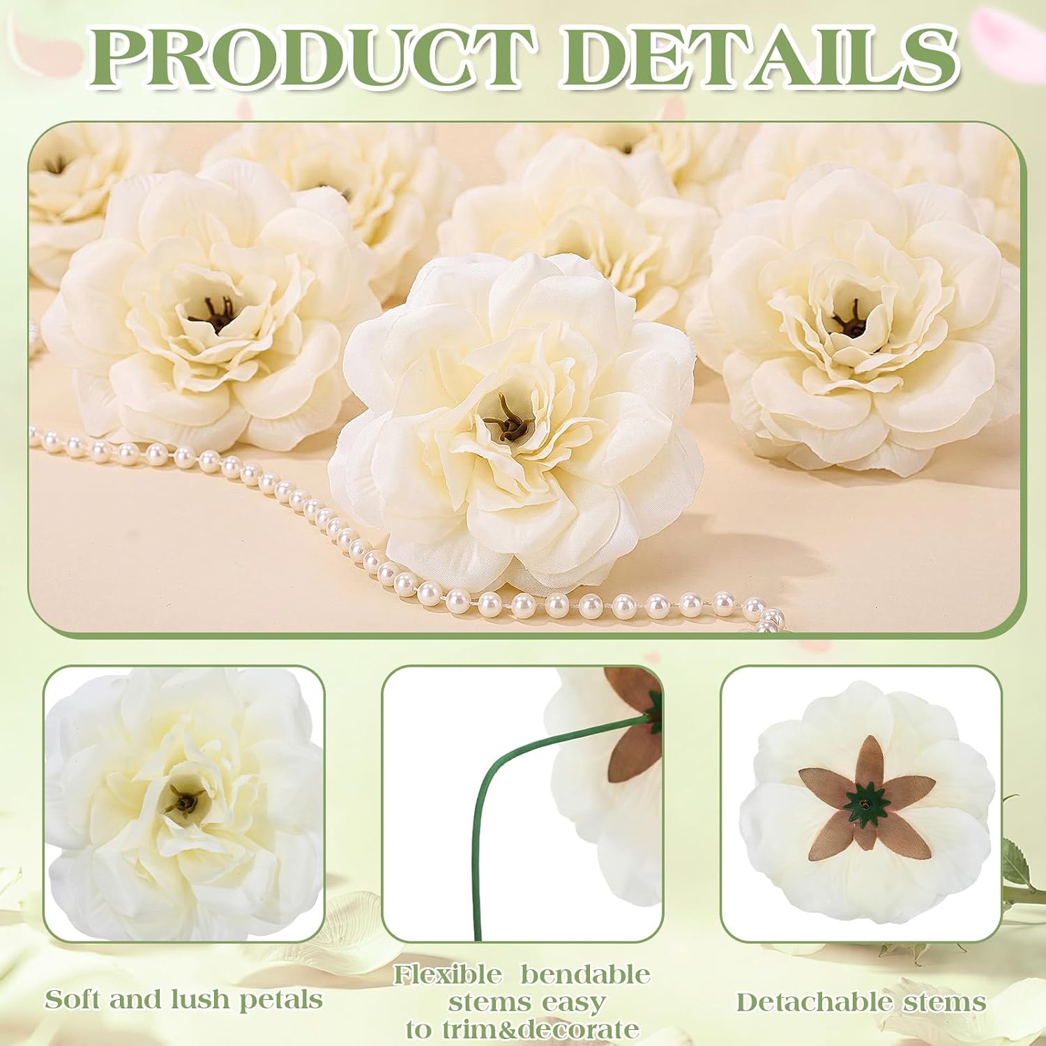 Ashenby 100 Pcs White Roses Artificial Flowers Realistic Silk Fake Rose, 2.7 pounds