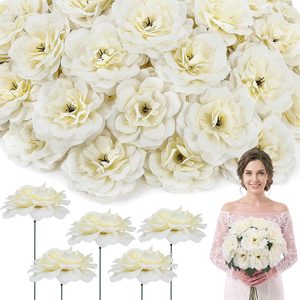 Ashenby 100 Pcs White Roses Artificial Flowers Realistic Silk Fake Rose, 2.7 pounds