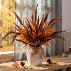 Ashenby 6 Pcs Fall Artificial Dog Tail Grass Fake Stems, Autumn Orange