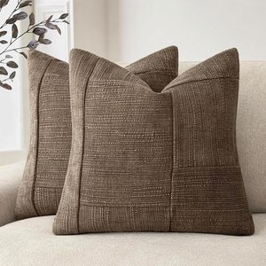 VelloHome Set of 2 Decorative Patchwork Chenille Throw Pillow Covers Textured Modern Vintage Cushion Cover Neutral Boho Accent Home Decor for Sofa
