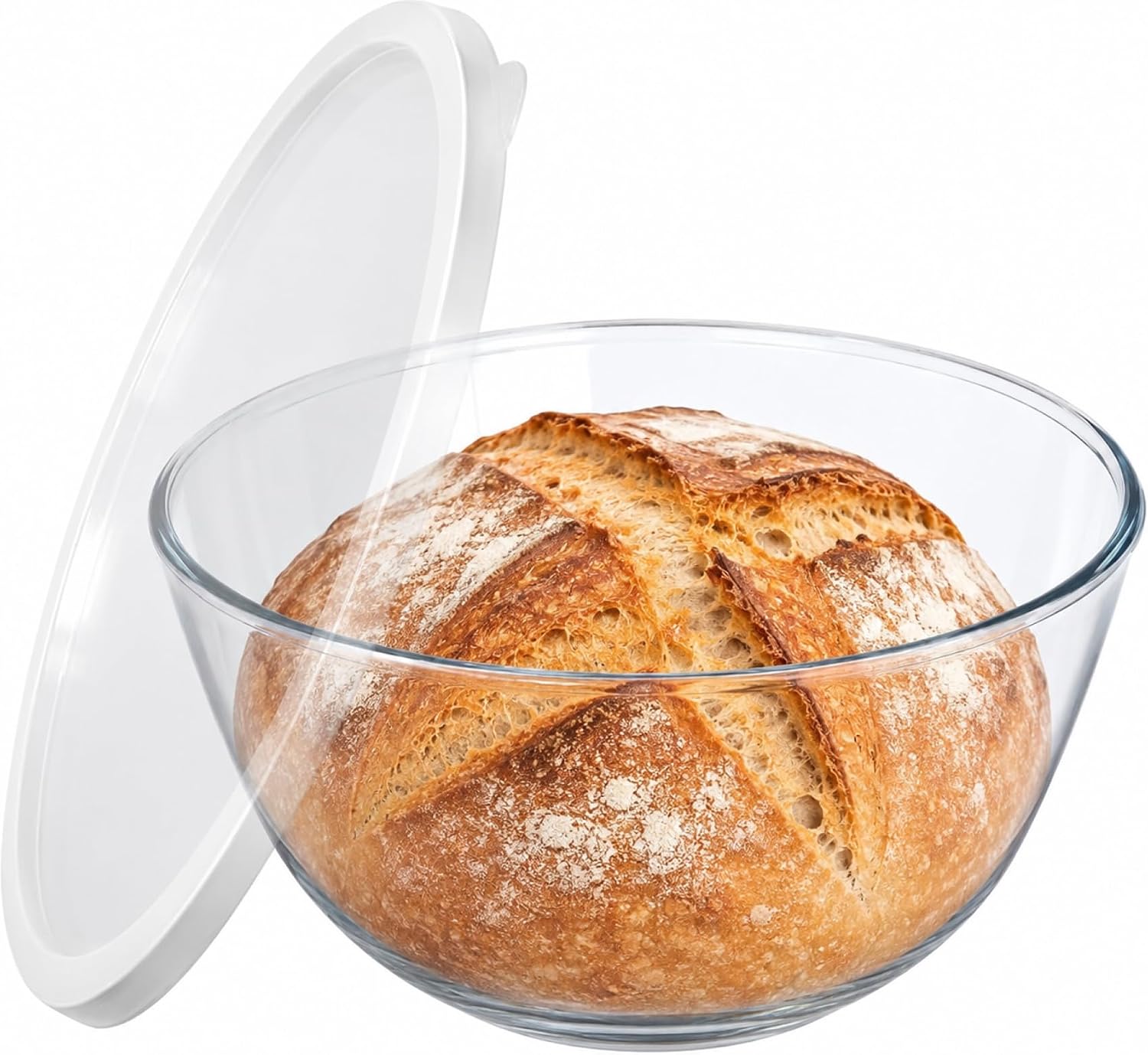 Aldernest 4.7Qt Extra Large Glass Mixing Bowl for Sourdough Bread Making, White