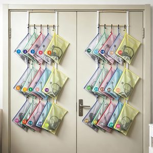 Aldernest 2 Pack Classroom Headphone Storage Organizer - Over the Door Headphone Holder Hanger Rack with 30 A4 Sealed Mesh Zipper Bags