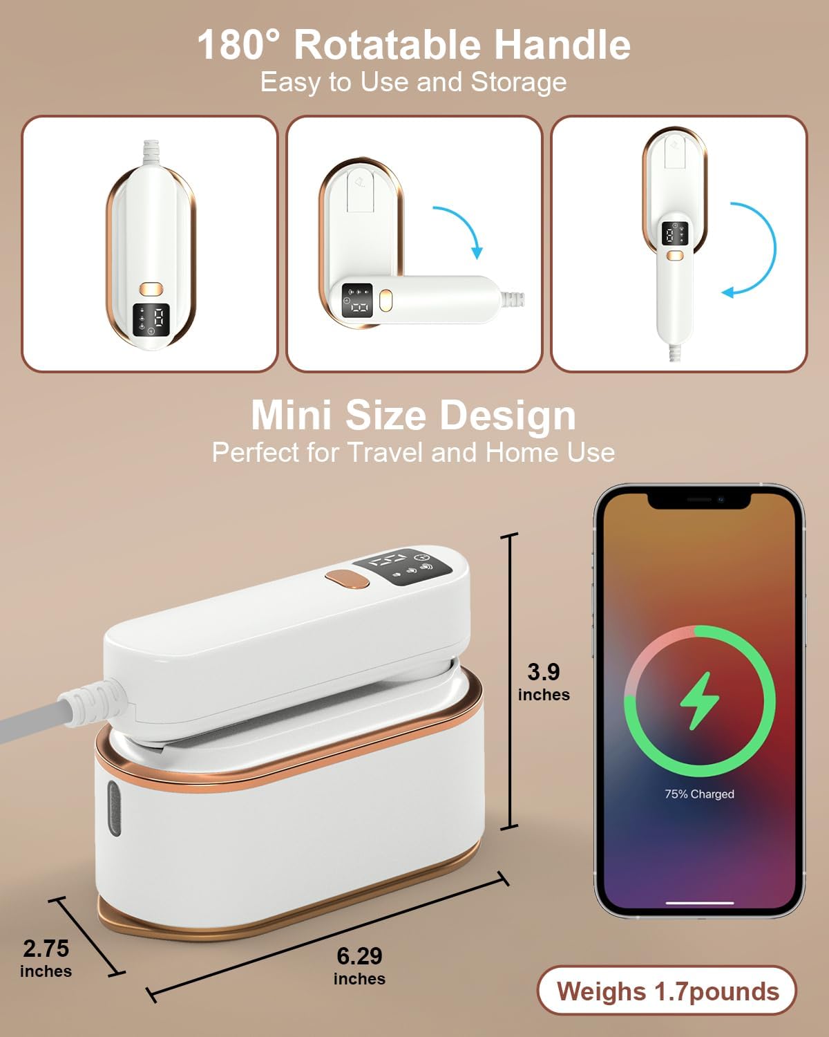 Birchmont Travel Steamer Iron for Clothes - 1200W Handheld Size Portable Travel Steamer, 1.8 pounds, White