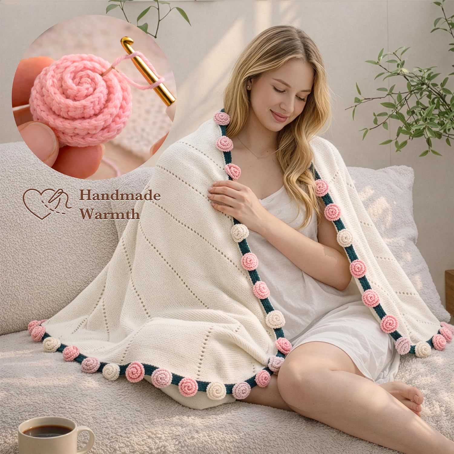 Rowanmere Care Package for Women with Flower Bouquet Blanket, Get Well Gifts, Vintage Rose Mix