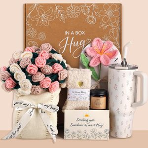 Rowanmere Care Package for Women with Flower Bouquet Blanket, Get Well Gifts, Vintage Rose Mix