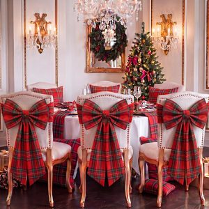 Birchmont 4 Pcs Christmas Chair Bows Decorations 25 x 14 in, Red Tartan, Red and Green Plaid