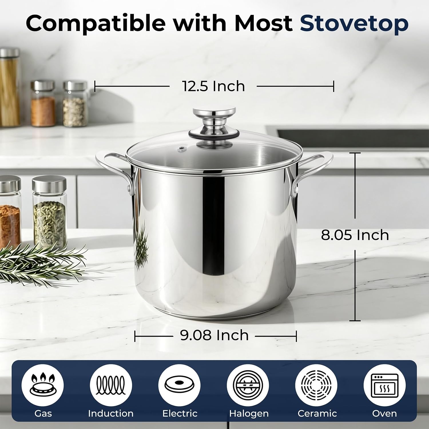 Barleyfield 8QT Stainless Steel Stock Pot with Lid, Induction Cooking Pot, Silver