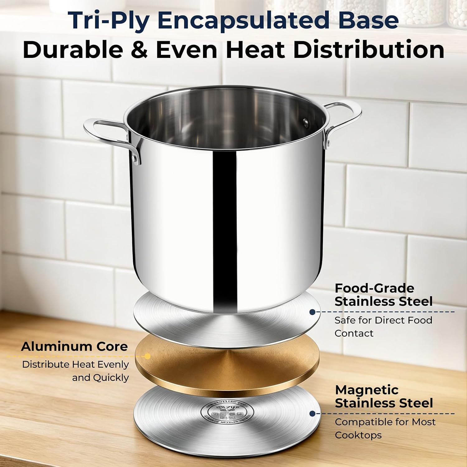 Barleyfield 8QT Stainless Steel Stock Pot with Lid, Induction Cooking Pot, Silver