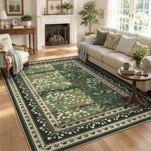 Aldernest 5x7 Floral Vintage Boho Area Rug, Dark Green, 35 Square Feet