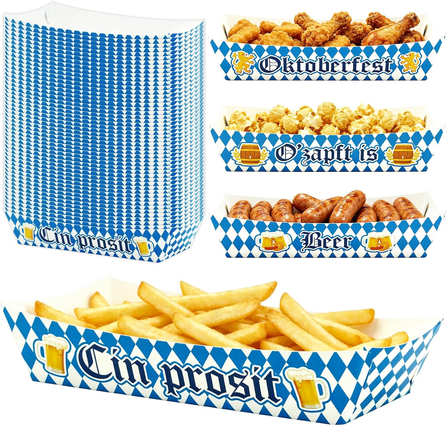 Birchmont 48pcs Oktoberfest Decorations Paper Food Trays, Blue