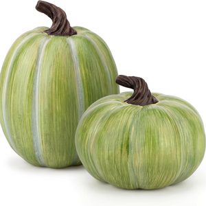 Aldernest 2 Pcs Artificial Green Resin Pumpkin Decor Autumn Figurine