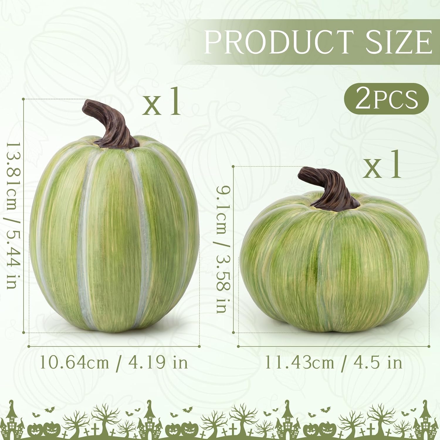 Aldernest 2 Pcs Artificial Green Resin Pumpkin Decor Autumn Figurine