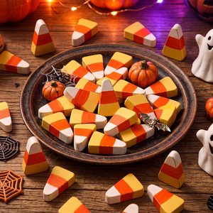 Aldernest 18 Pcs Mini Thanksgiving Candy Corn Decor, Halloween Bowl Filler