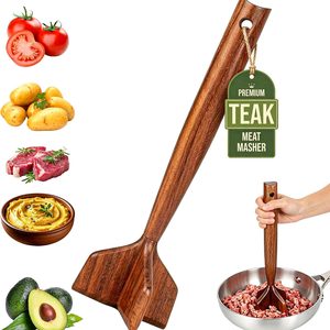 Aldernest Teak Wooden Meat Chopper, Ground Beef Chopper Tool, Hamburger Smasher