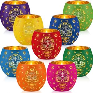 Aldernest 9 Pcs Day of The Dead Decorations Votive Candle Holders with LED