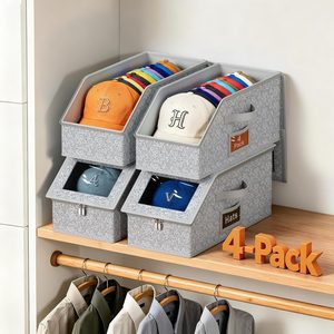 Birchmont 4 PCS Stackable Hat Storage for Baseball Caps Hold 48 Snapbacks Box, Grey