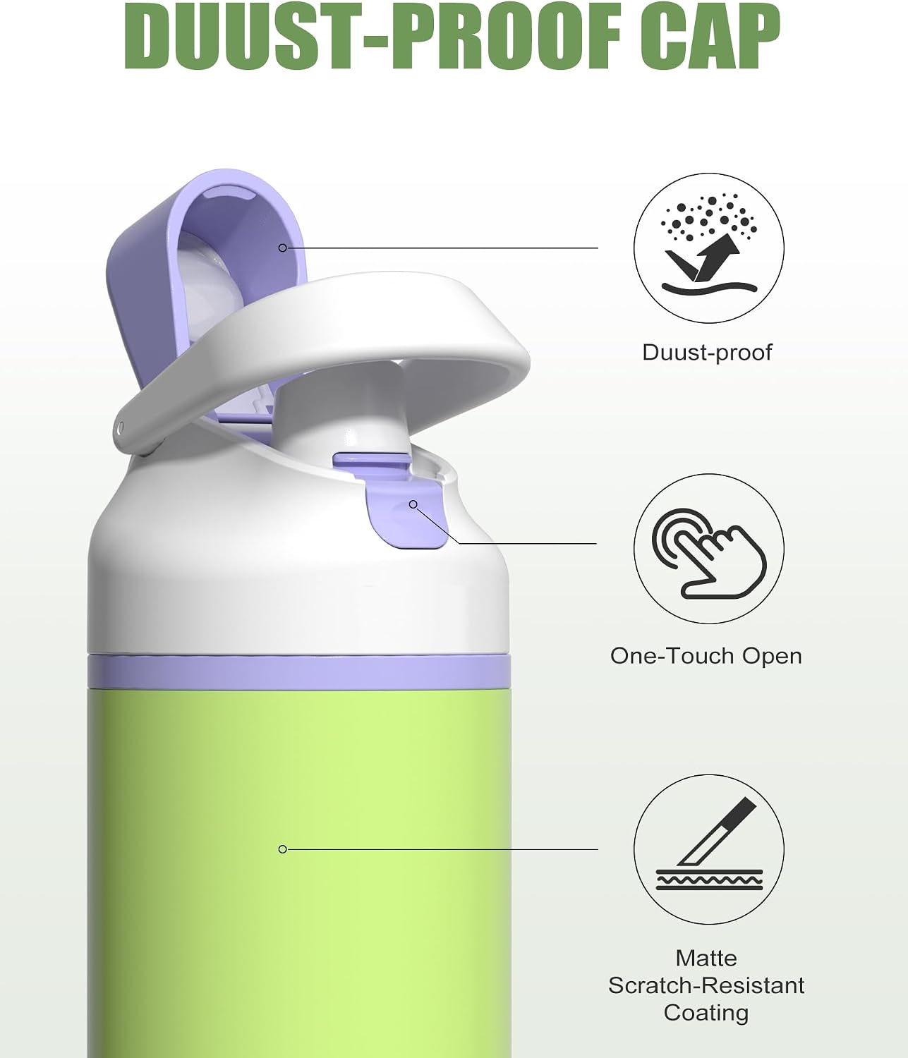 Aldernest Bottle, Leakproof Insulated Bottle, Keep Cold 24h, BPA-Free, 21oz, Green