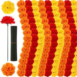 Ashenby 180 Pcs Day of The Dead Marigold Flower, 2in, Orange Yellow Red, 1.2 pounds