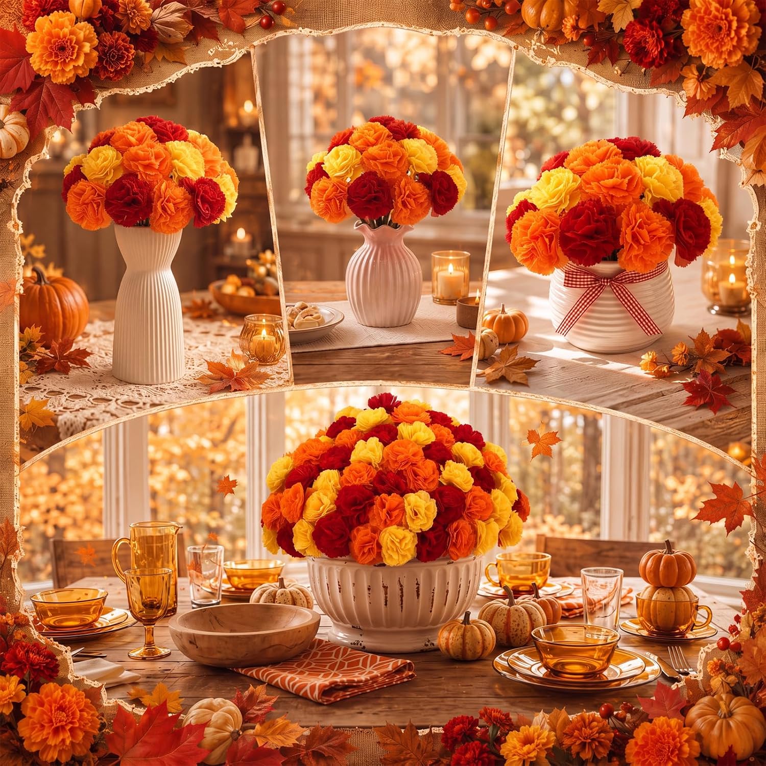Ashenby 180 Pcs Day of The Dead Marigold Flower, 2in, Orange Yellow Red, 1.2 pounds
