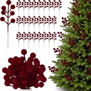 Ashenby 60 Pcs Burgundy 6.5 Inch Christmas Holly Berry Stems, 7.04 ounces