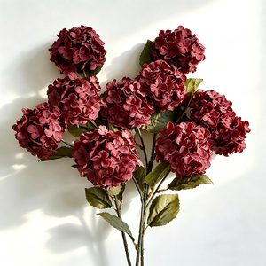 Aldernest Burgundy Hydrangea Artificial Flowers – 30" Long Stem Vintage Fake Flowers