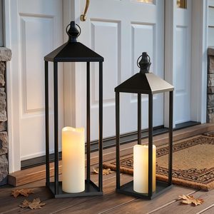 Ashenby 19" + 22" Large Farmhouse Decorative Candle Lanterns Outdoor/Indoor - 2Pcs, 2.5 pounds, Black