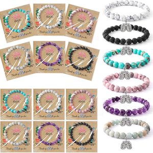 Ashenby 6 Sets Respiratory Care Week Gift Stone Bracelet with Thank You Card, 7.48 inches