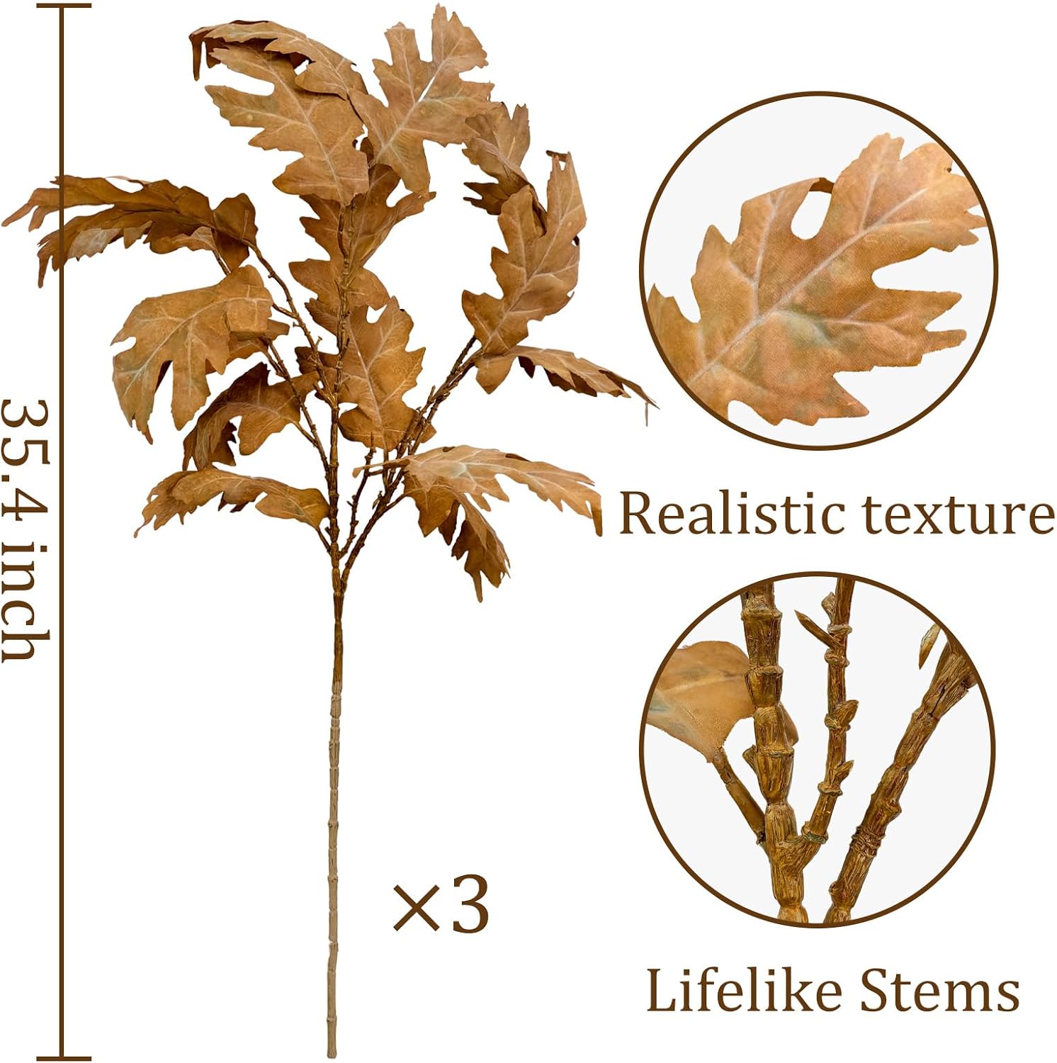 Aldernest 35.4 Inch Fake Leaves 3 Pcs Fake Plants Vintage Branches for Vase Filler, Brown
