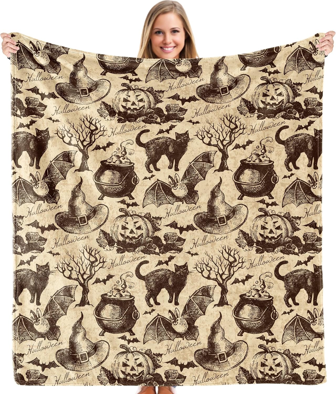 Aldernest Halloween Witchy Black Cat Throw Blanket for Couch Bed 50x60