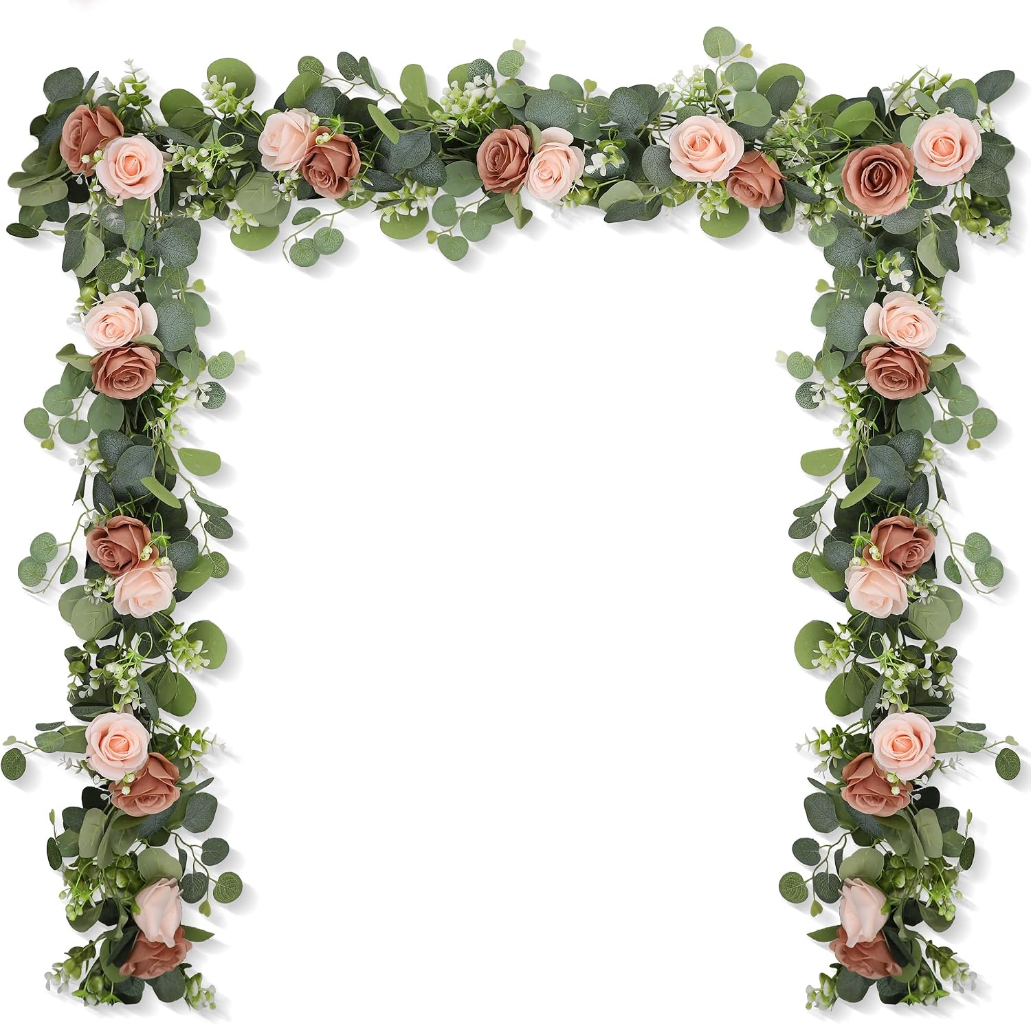 Aldernest 2Pcs 6FT Artificial Flowers Eucalyptus Garlands Fake Silk Roses Hanging Floral Vines for Home Room Party Wedding Table Runner Garden Wall