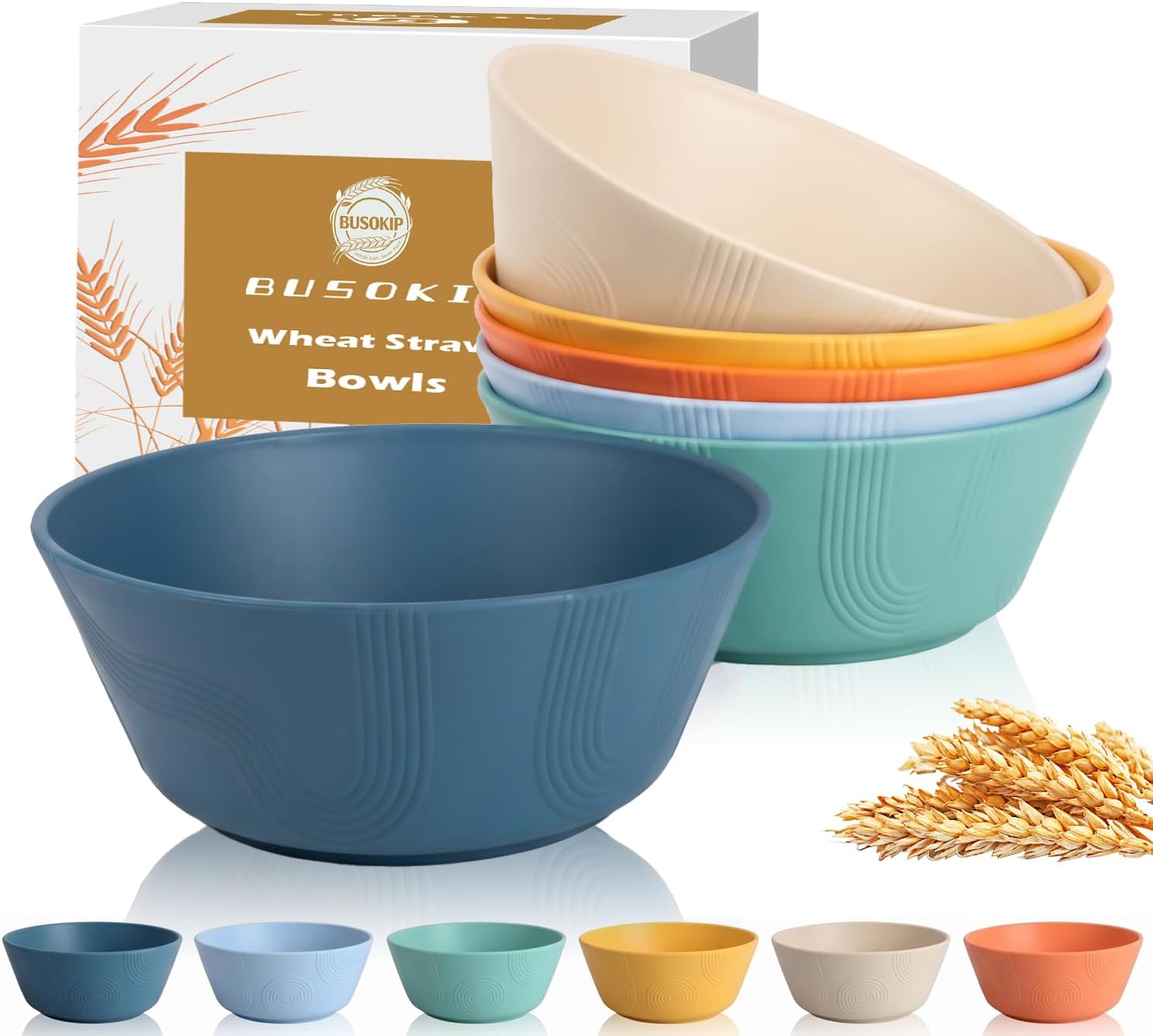 Ashenby 36oz Soup Bowls Set of 6, Unbreakable Wheat Straw Bowls - Multi, Muliticolor