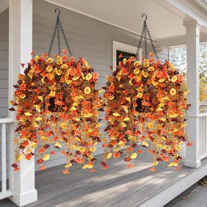 Aldernest Artificial Fall Hanging Baskets for Outdoor, 2 Pack Cascading Flowers, 4.4 pounds