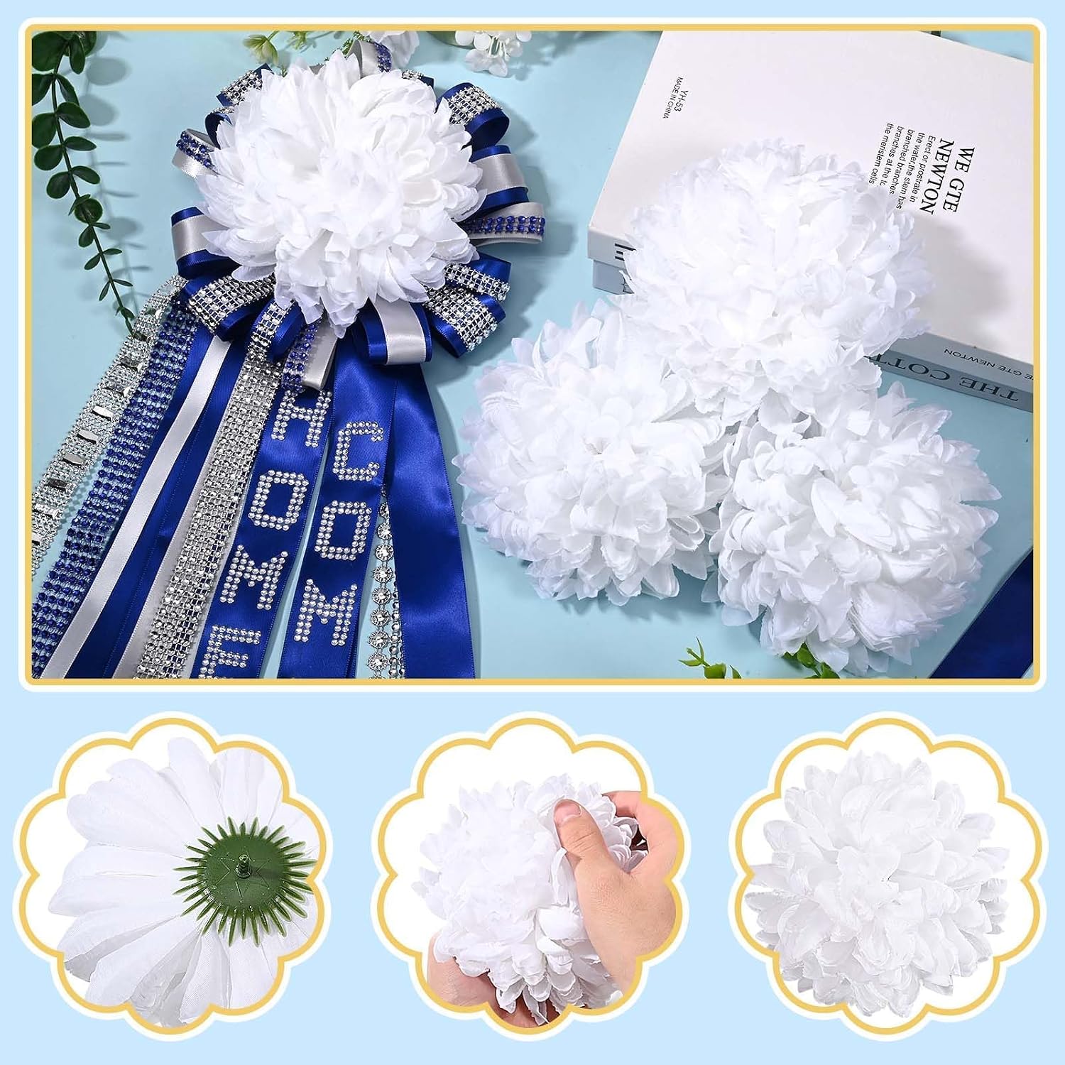 Aldernest 12 Pcs Homecoming Mum Flower 6.5 Inches Mums Artificial Flowers Homecoming Mum Supplies Accessories Mums Accessories Kit DIY Crafts for Back
