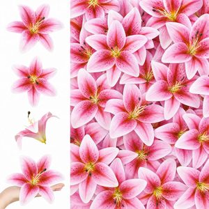 Barleyfield 18 Pack Pink Artificial Lilies Flower Heads with Realistic Stamens