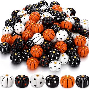 Cedarmoss 80 Pcs Halloween Mini Resin Pumpkin Figurine Decoration, 14.08 ounces, Black, White, Orange