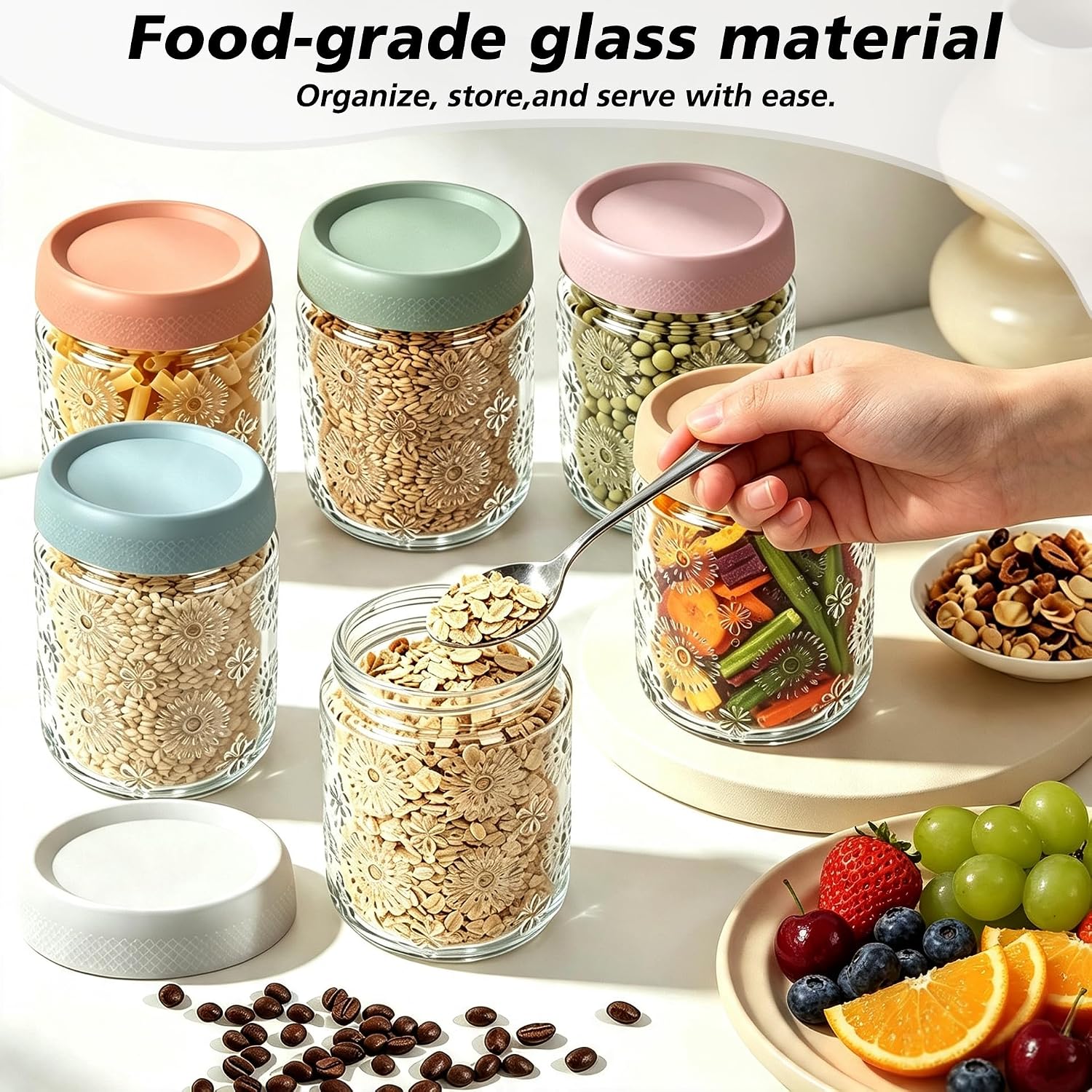Birchmont 6 PCS 16 oz Overnight Oats Containers with Lids, Glass jars with Airtight Lids