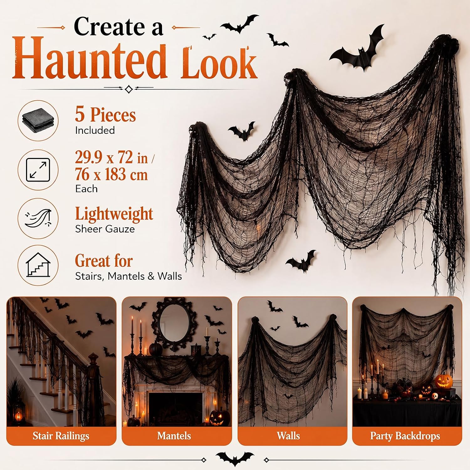 Elmgate Halloween Party Decoration for Wall Stair Mantel Fireplace, Orange, 1.2 pounds, 147 Count