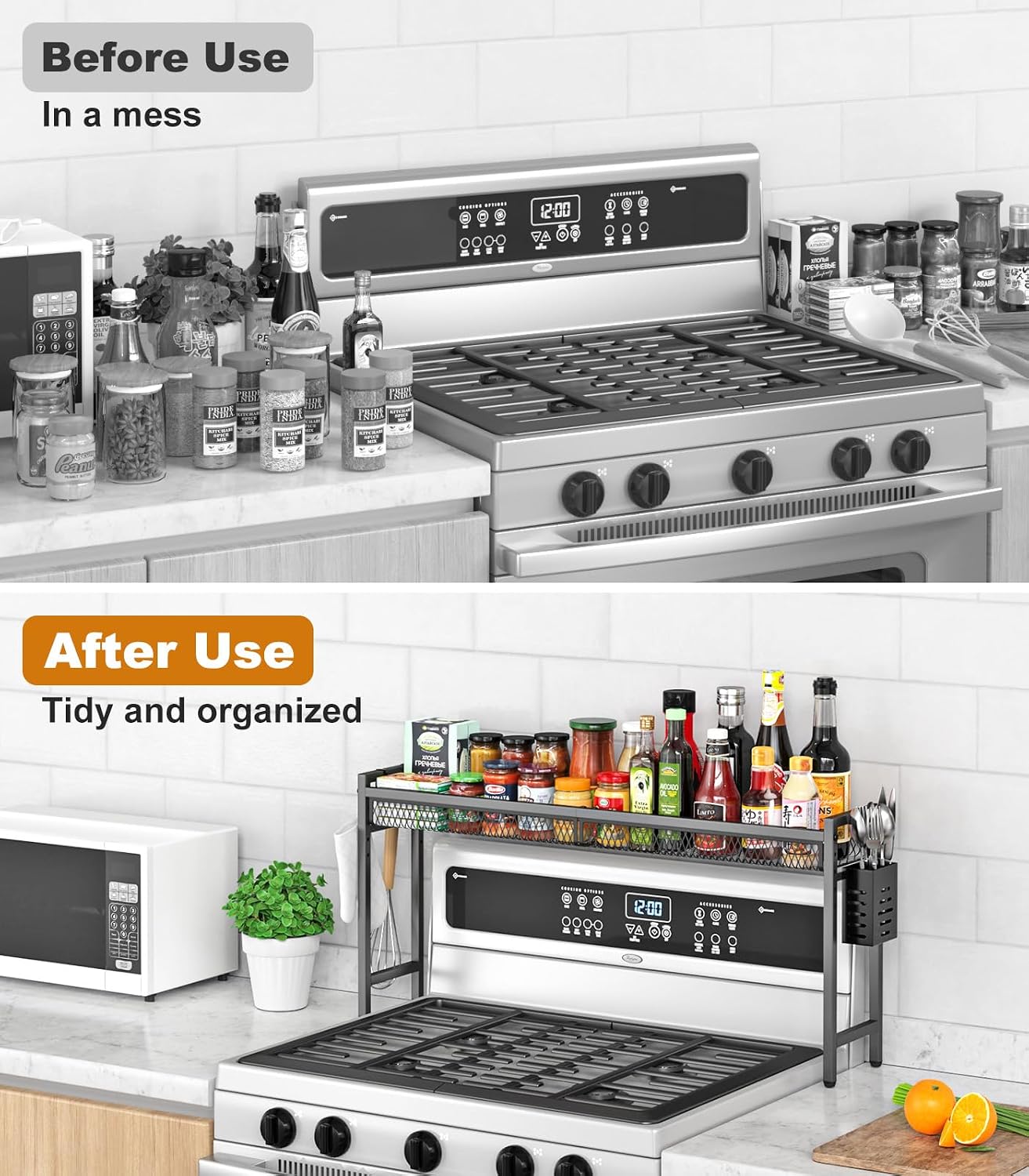 Aldernest 33 Inch Stove Top Shelf, 5-Level Height Adjustable, Black