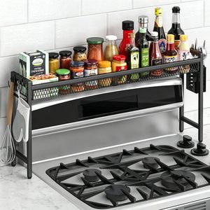 Aldernest 33 Inch Stove Top Shelf, 5-Level Height Adjustable, Black