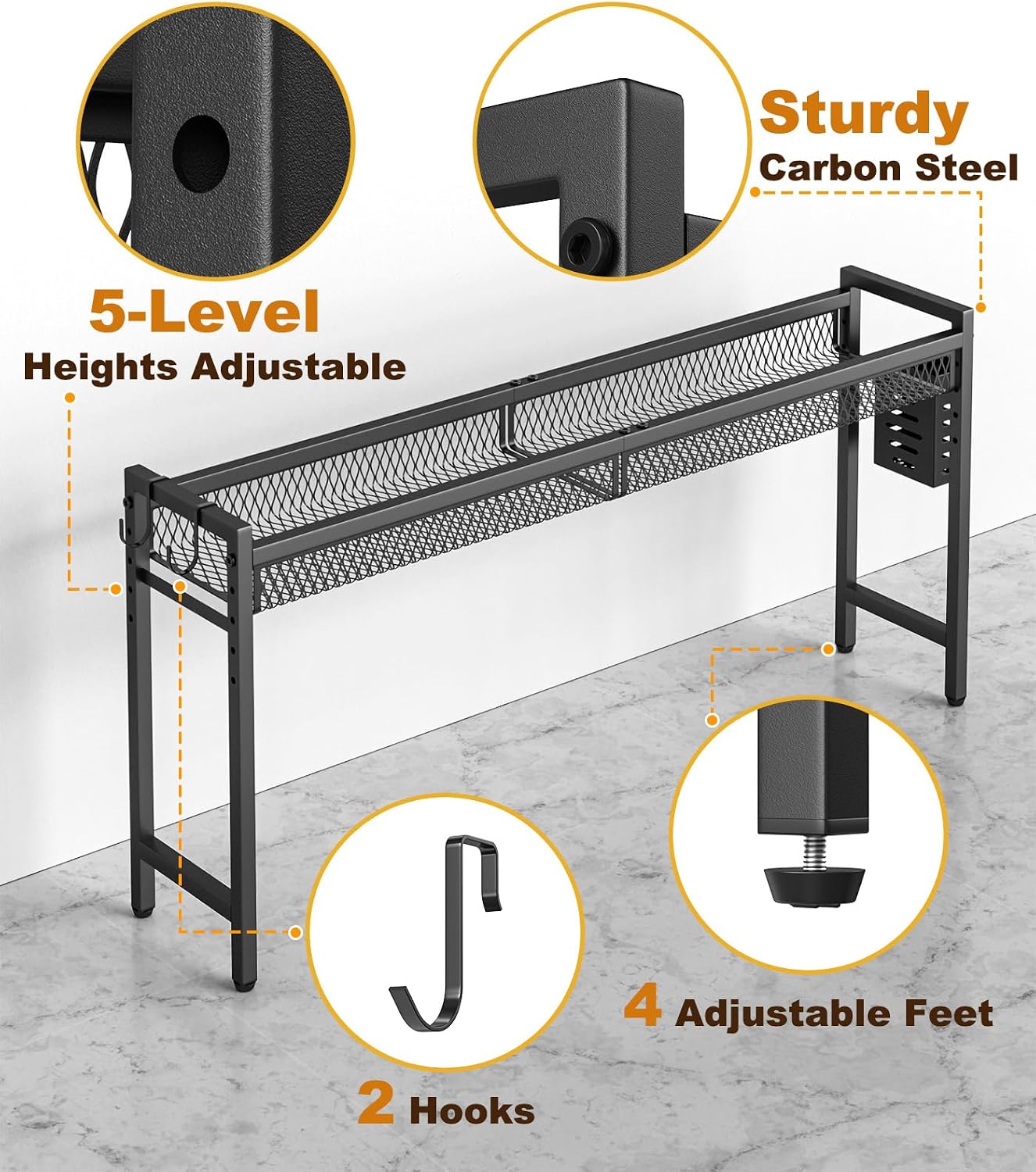 Aldernest 33 Inch Stove Top Shelf, 5-Level Height Adjustable, Black