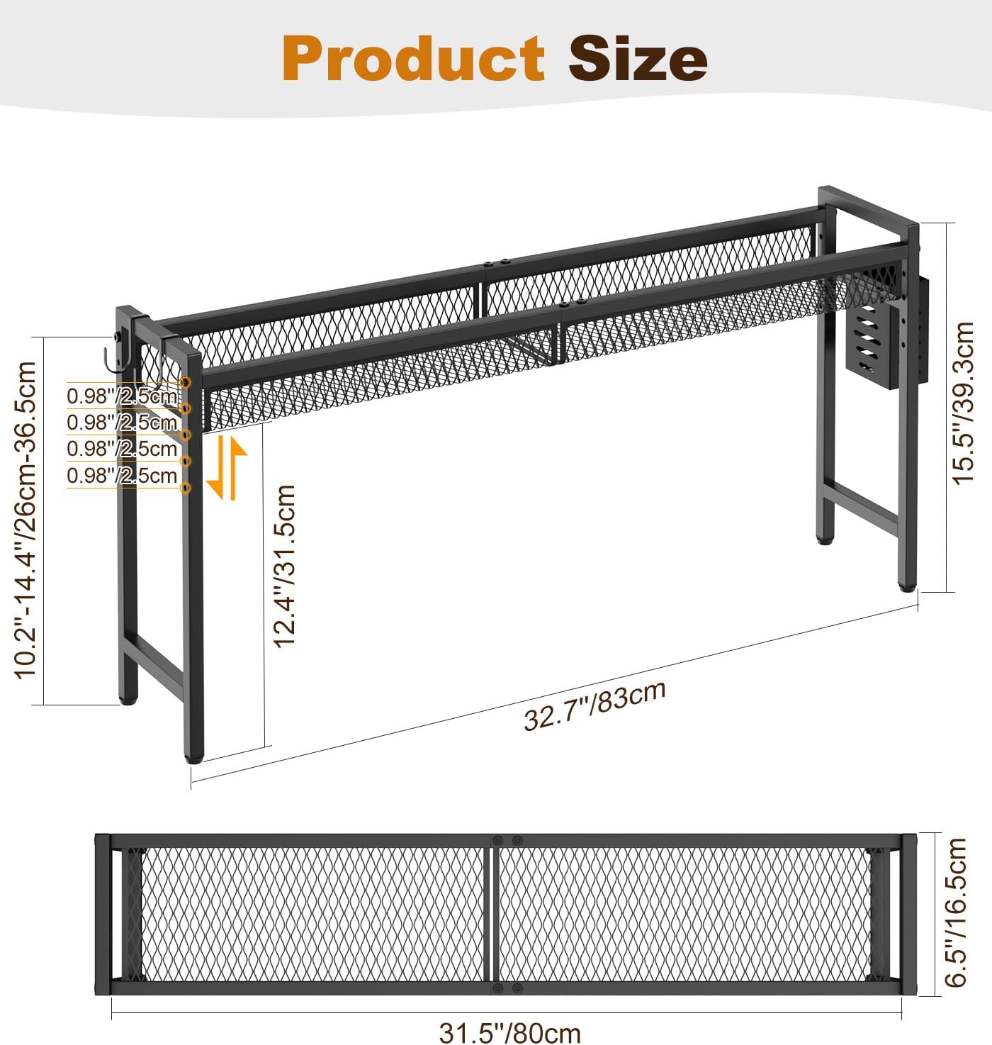 Aldernest 33 Inch Stove Top Shelf, 5-Level Height Adjustable, Black