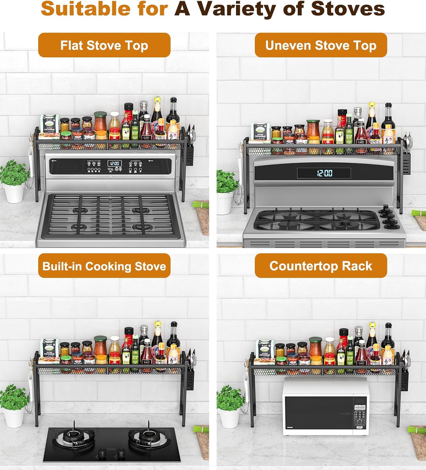 Aldernest 33 Inch Stove Top Shelf, 5-Level Height Adjustable, Black