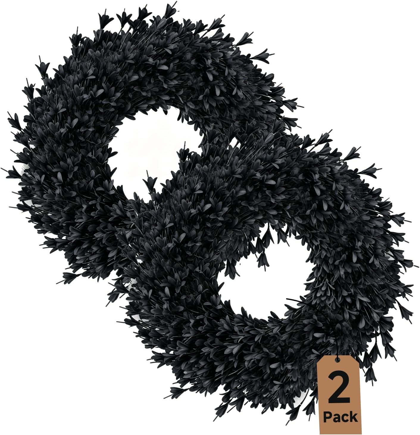 Ashenby 2Pack 26'' Large Black Artificial Forsythia Halloween Wreath for Front Door, 4.33 Feet