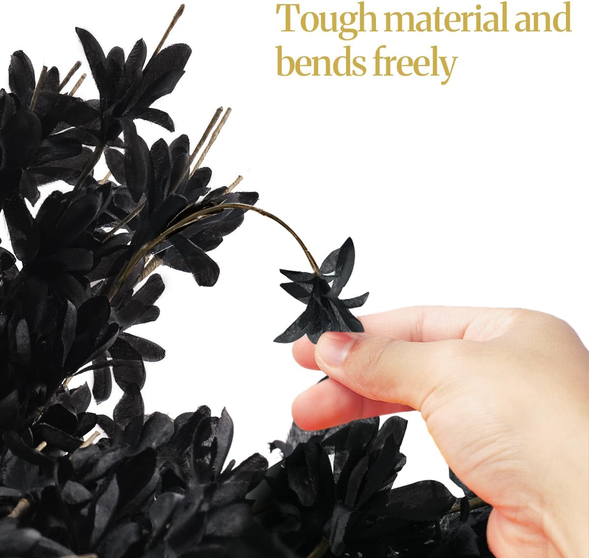 Ashenby 26'' Large Black Artificial Forsythia Halloween Wreath for Front Door, 2.17 Feet
