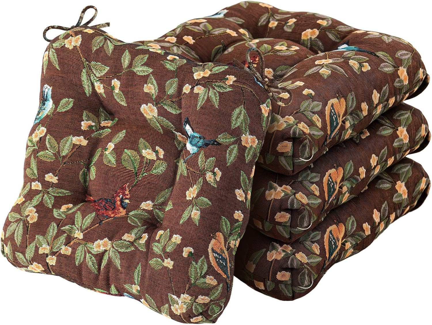 Aldernest Coffee Brown Farmhouse Bird Print 4 Pcs Dining Chair Cushions, 3.7 pounds, 16 x 16 x 3.5 inches