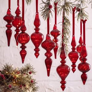 Aldernest 12 Pcs Vintage Glass Finial Christmas Ornaments, Burgundy Red