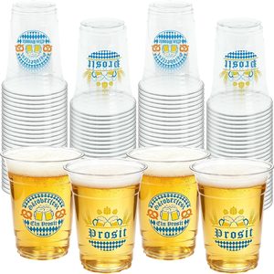 Birchmont 50 Pcs Oktoberfest Decorations Party Cups 16 Oz Disposable Drinking Cups, Small, Transparent