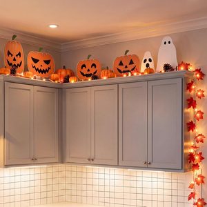 LumeraHome 7 Pcs Halloween Decor Above Kitchen Cabinets, Fall Shelf Decor, orange, yellow, white